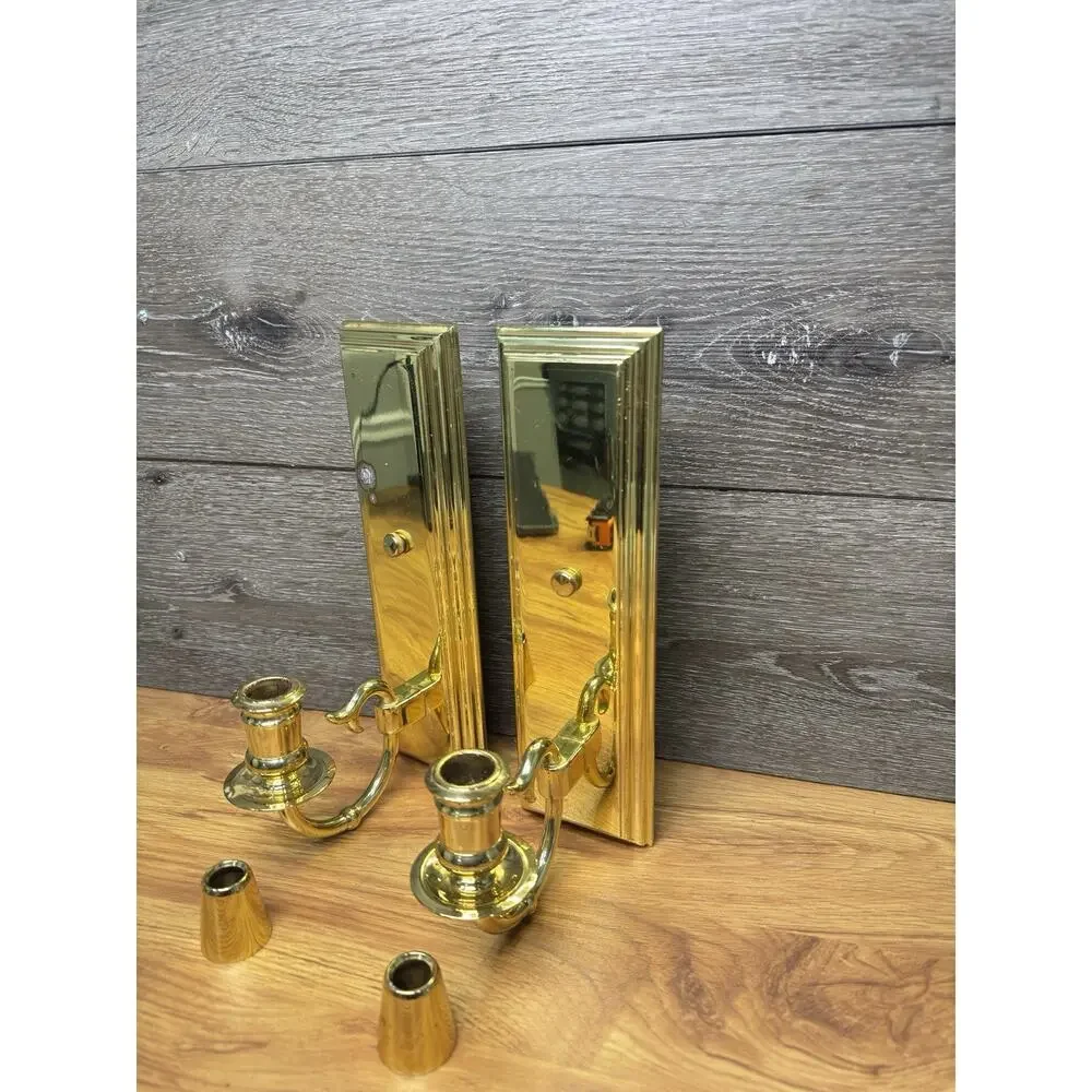 VTG Baldwin Solid Brass Wall Sconces - Horn Motif Single Candle 11